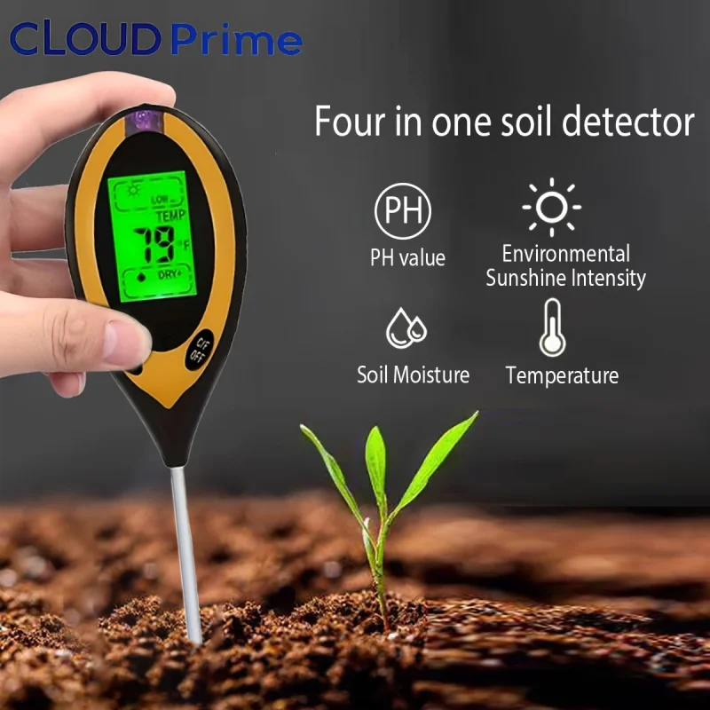 

4-In-1 Soil Moisture Meter Digital pH Meter/Soil Moisture/Plant Temperature/Light Intensity Suitable for Soil Testing In Gardens