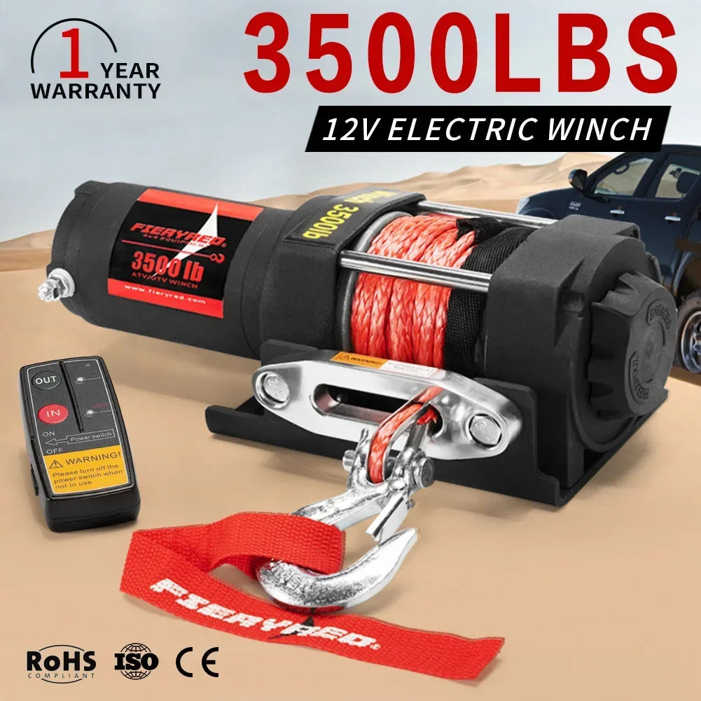 Wireless 3500LBS/2041kg 12V Boat ATV 4WD Electric Winch with Synthetic Rope