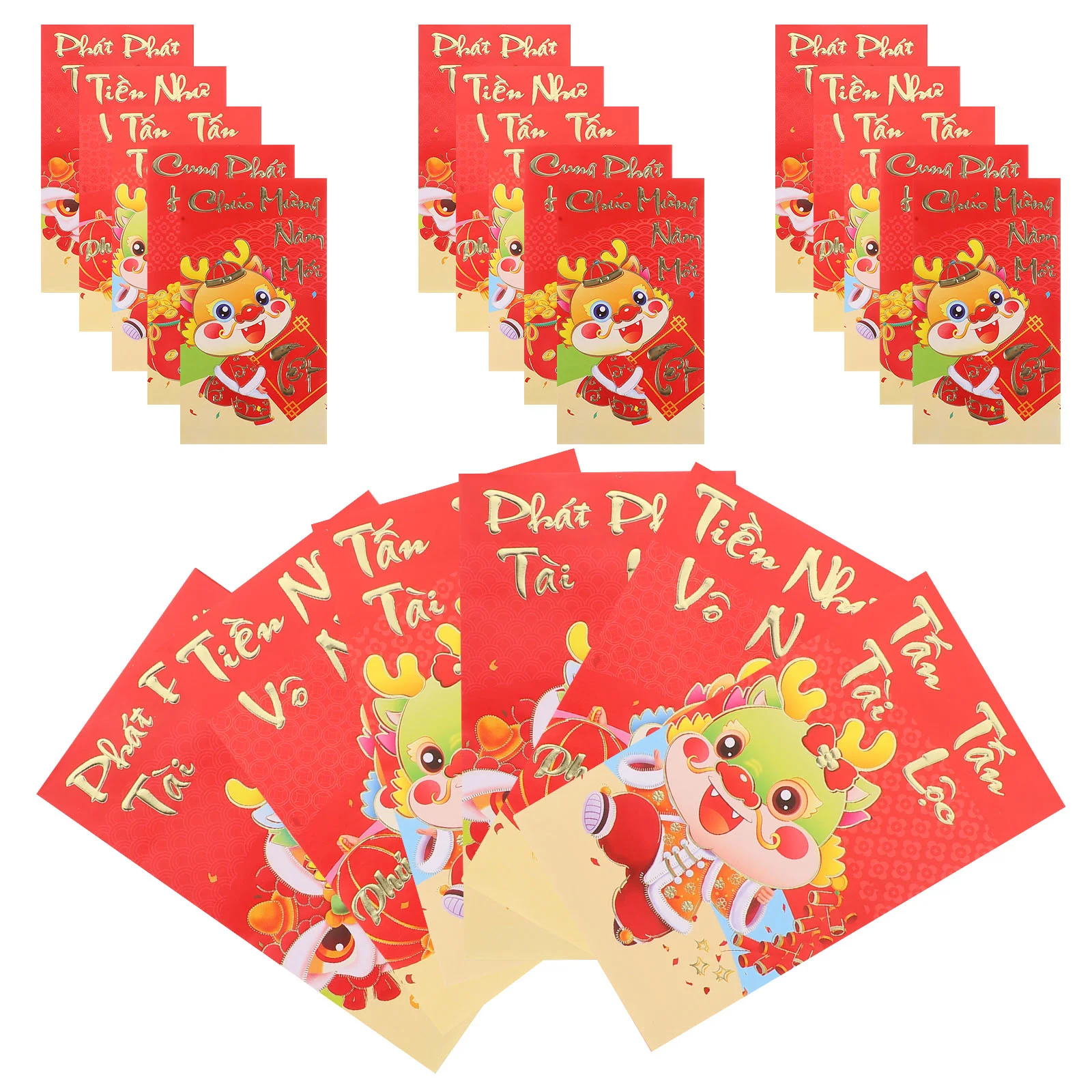 36 Pcs Vietnamese Red Envelope Cartoon Money Bag Spring Festival Packet New Year Pouch Long Envelopes Paper Luck 2024