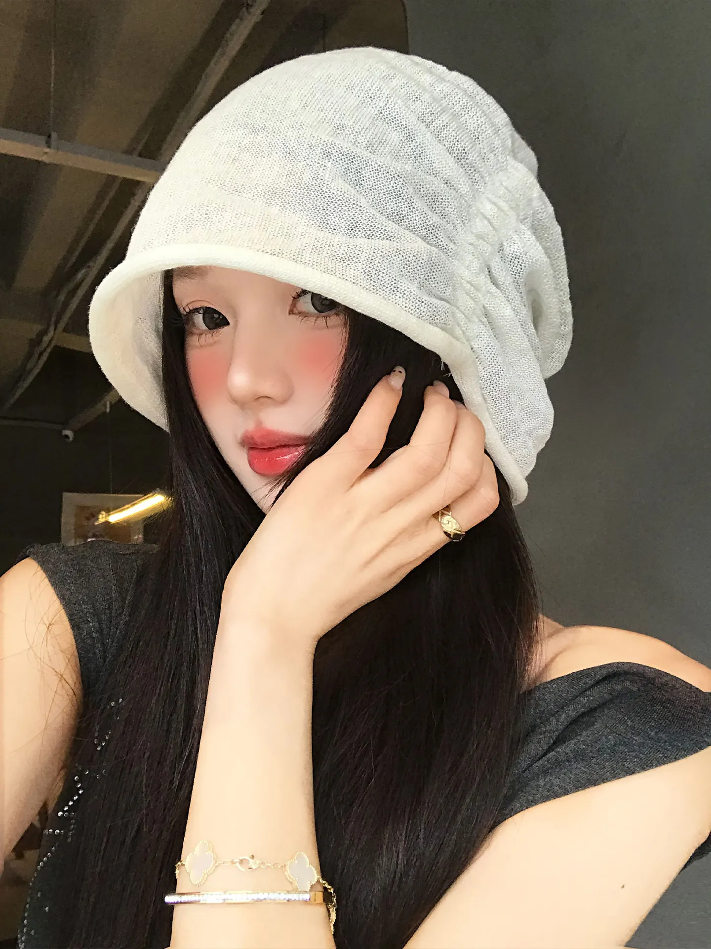 

Japanese pleated linen stacking hat women's spring and summer thin fashionable breathable big head circumference cold hat