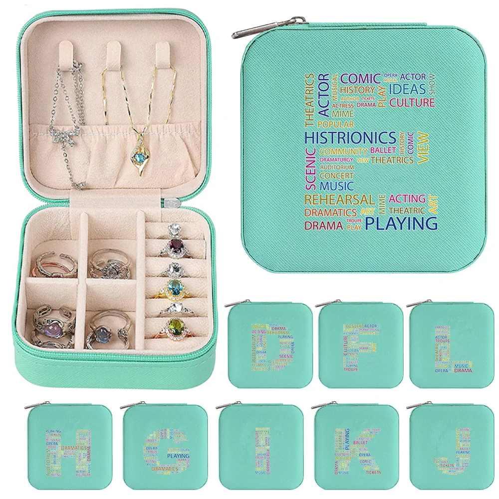 

Women's Mini Jewelry Storage Box Fashion Portable Zippered Jewel Case Text Pattern Series Travel Necklace Ring Organizer Boxes