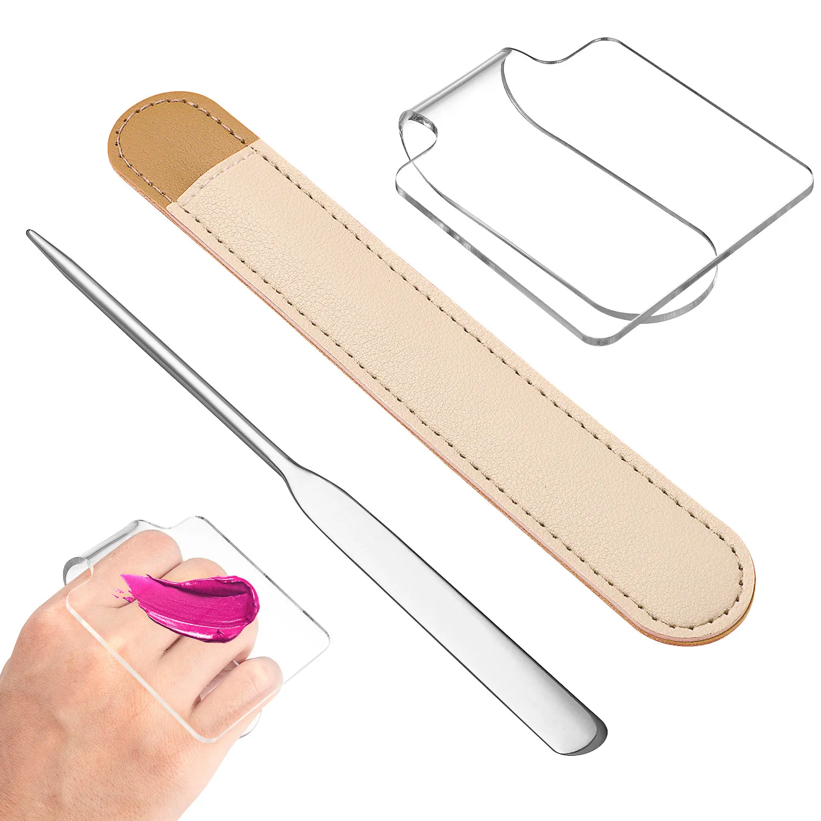 Paleta de Maquillaje Portátil, Bolsa de Almacenamiento Acrílica, Espátula de Acero Inoxidable, para Mezclar Base de Maquillaje, Crema Líquida, para Maquilladores Profesionales