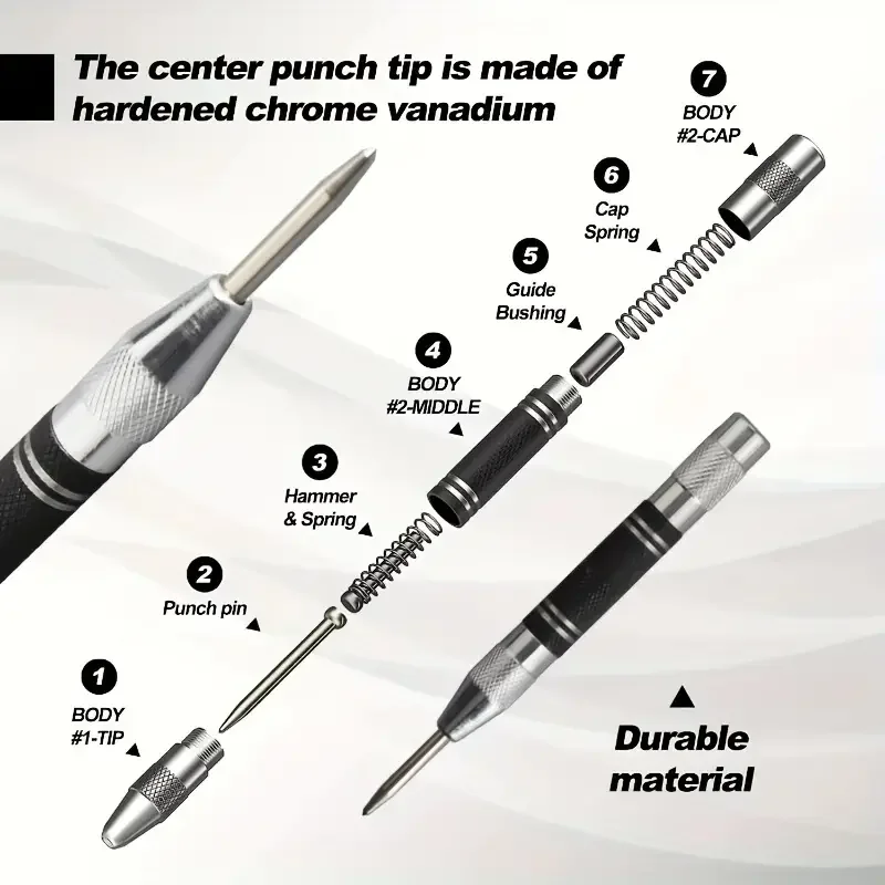 Auto Center Puncher Hole Marker ไม้โลหะเหล็กสปริงโหลด Kerner เจาะ Locator Heavy Duty Punch ช่างไม้มืออัตโนมัติเครื่องมือ