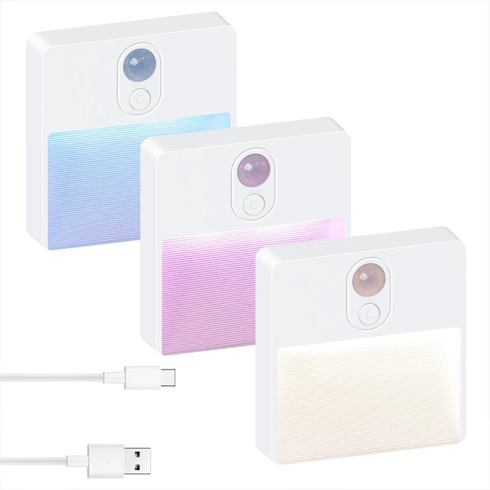 Rechargeable Motion Sensor Night Light Indoor, Dimmable Wall Light,5 Colors Changing RGB Night Light,3 Working Modes,Auto Sensor