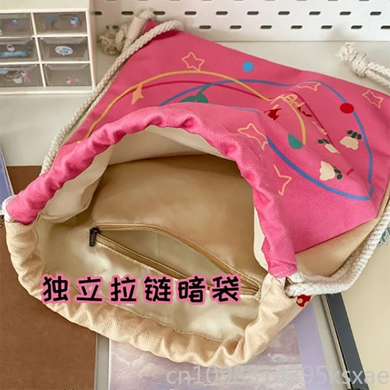   헬로 키티 드로스트링 백팩 여성용 가방 양면에 패턴이 있는 카와이 백팩 경량 옥스포드 패션 캐주얼