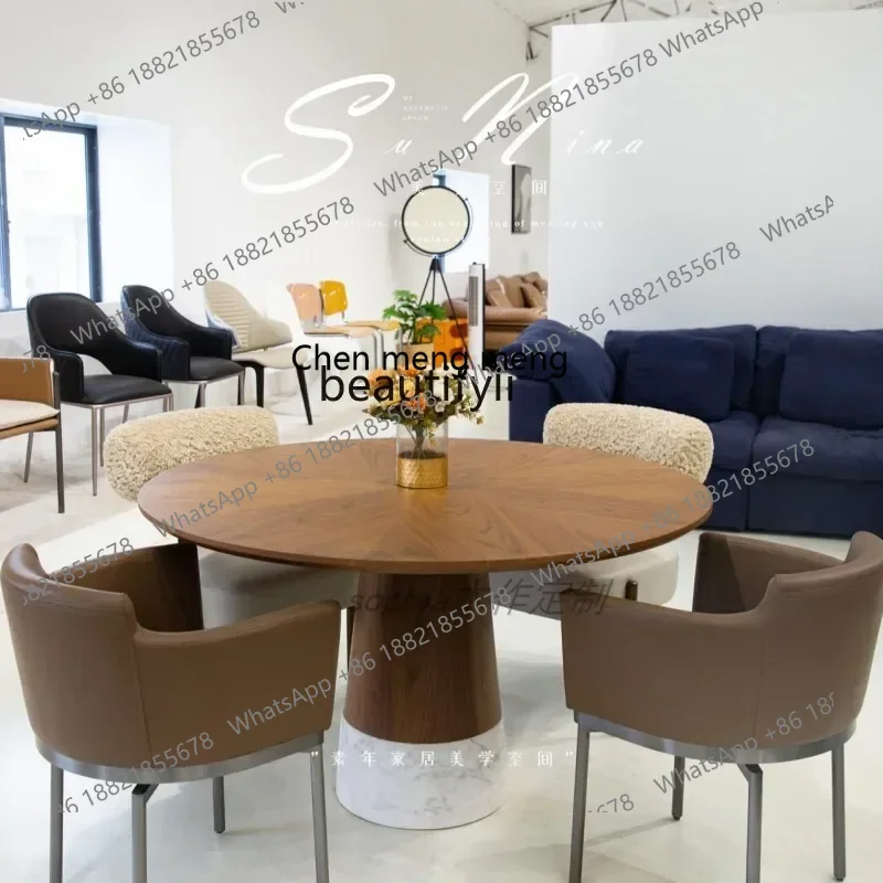 

SS New 7486 Nordic retro style walnut color Parwabi family small apartment modern simple round dining table