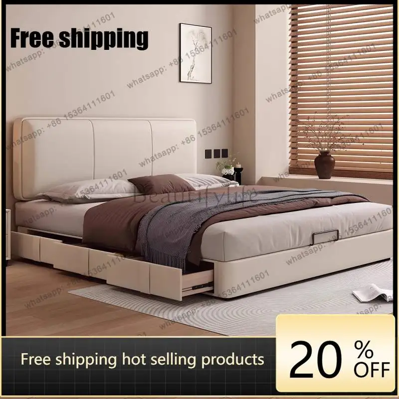 

LJY Minimalist Drawer Double Bed European Decoration Household White Double Bed Storage Accessories Cama Twin Furniture For Home