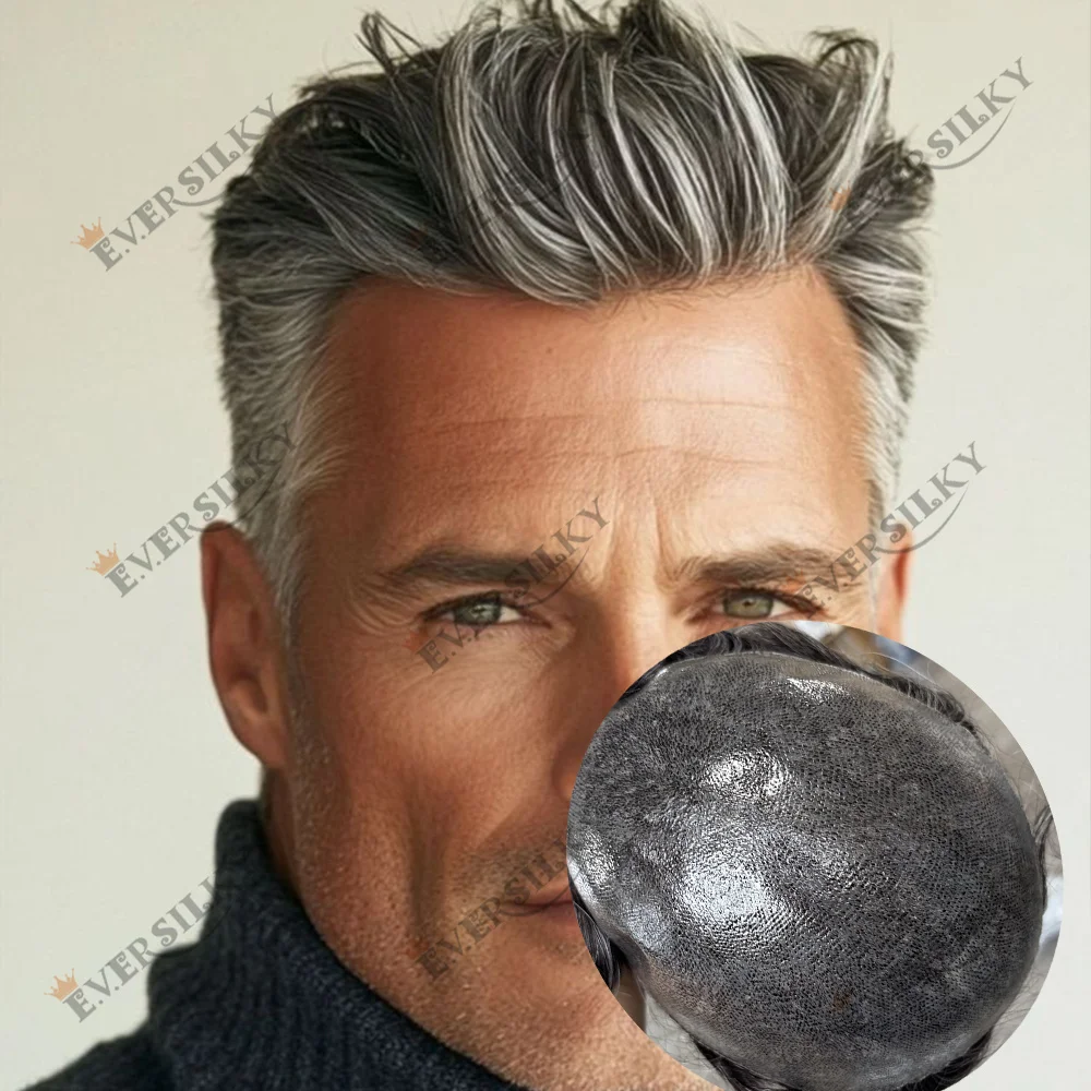 Men Capillary Prothesis 30mm Curly Black Hair Natural Frontline Cheapest Grey Man Hairpiece 0.1mm Injected PU Full Microskin Wig
