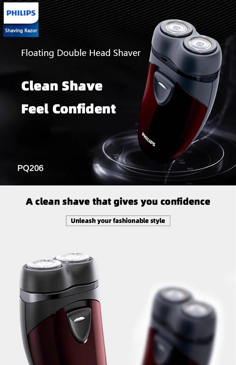 Rasoir électrique Philips PQ206 2 Têtes Rotatives - Sans Fil, Piles AA, Pour Corps/visage/nez - Neuf