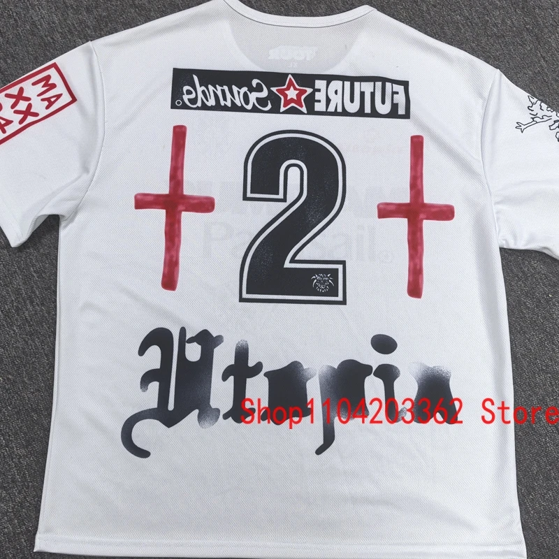 

Basketball Football Jersey Cactus Jack T-shirt Real Photo Loose Breathable Letter Pattern Print Mesh Men's UTOPIA Short Sleeve