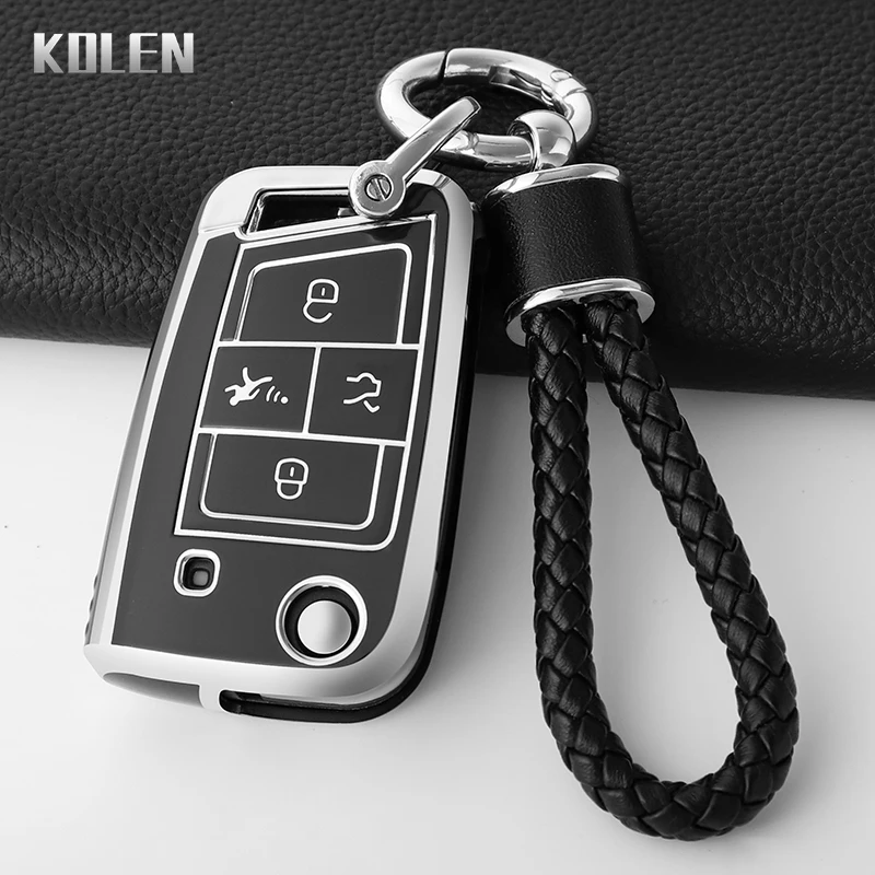 TPU Car Key Case Cover Keychain For VW Volkswagen Golf 7 MK7 Tiguan MK2 T-roc T-cross Skoda Octavia Kodiaq Karoq Seat Ateca Leon