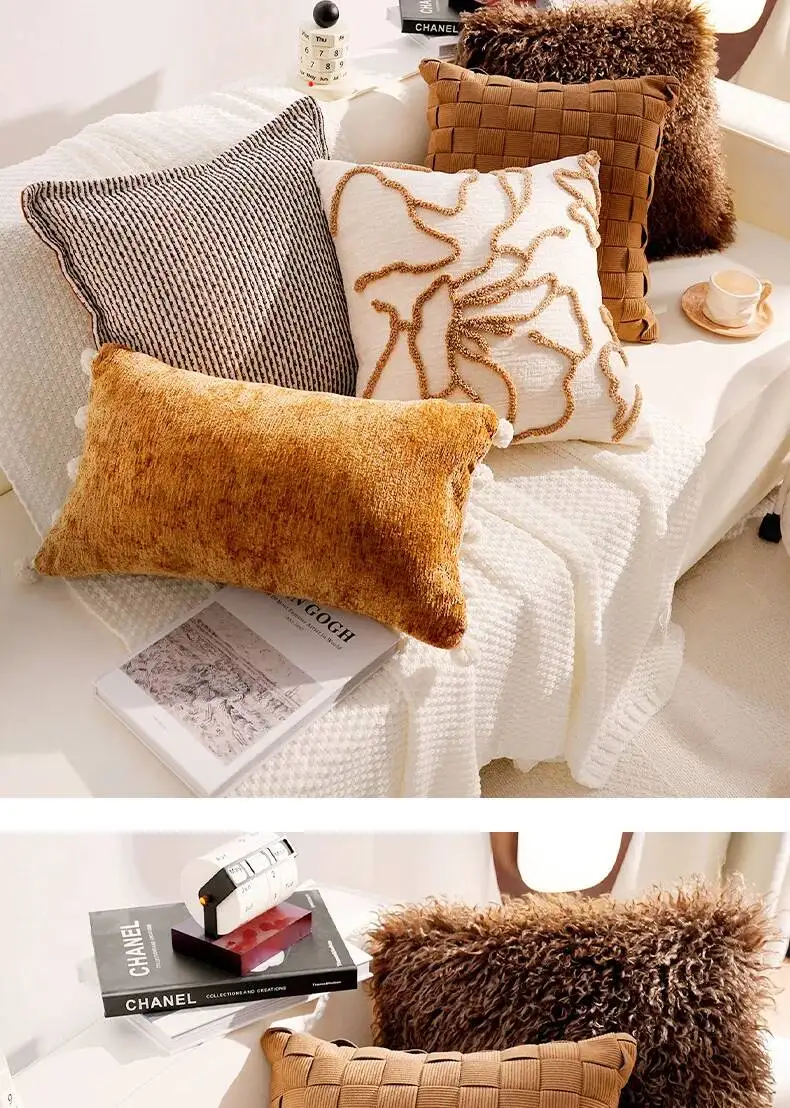 Boho-Kissenhülle im marokkanischen Streifenstil, Chenille, luxuriös, weich, dekorativ, für Sofa, Bett, Heimdekoration – Detail 6