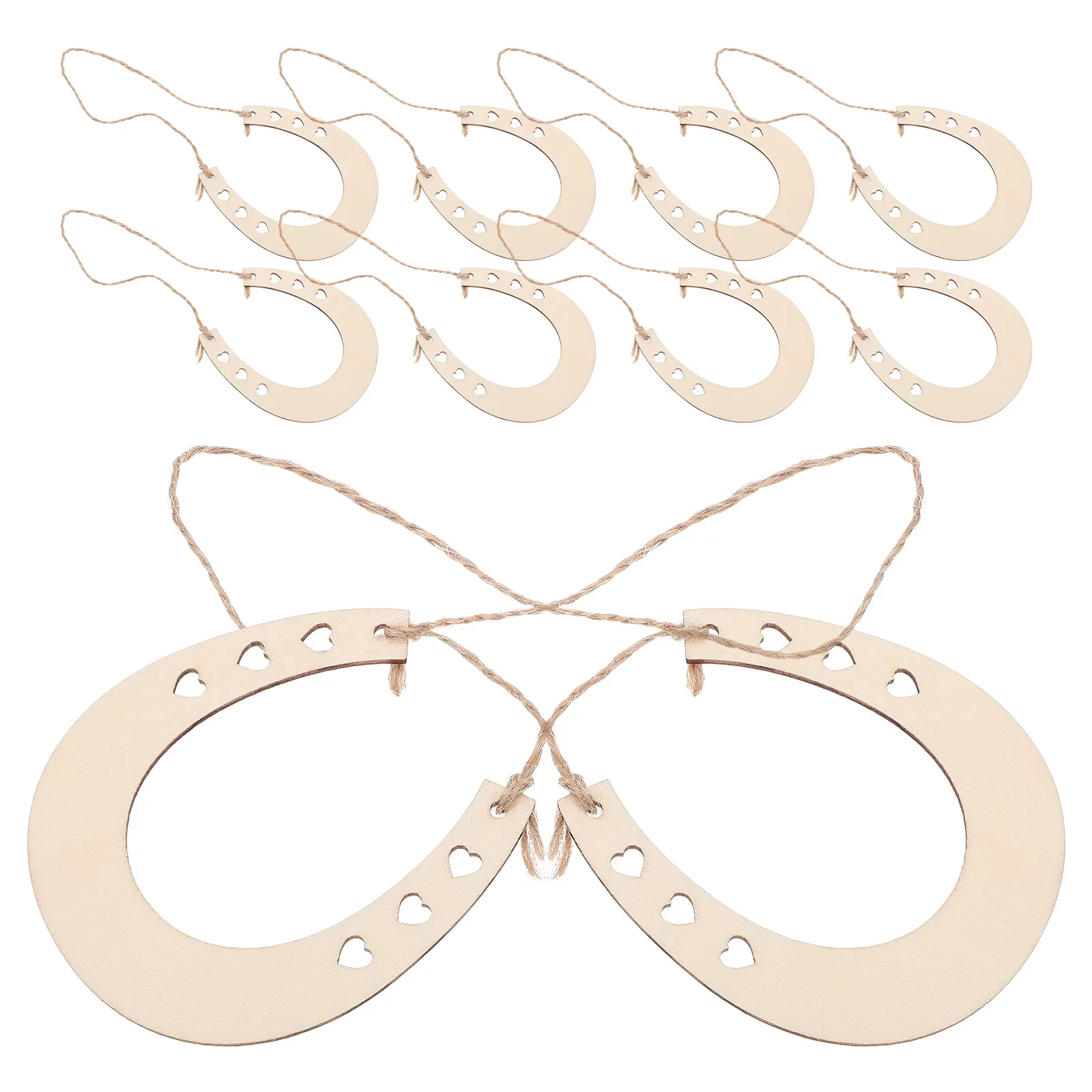 

12pcs Wooden Horseshoe Hanging Ornaments Unpainted Diy Wood Slices For Graffiti Craft Party Wedding Decor Supplies