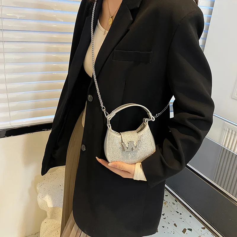 Hot Sale Texture Underarm Female Bag 2023 New Fashion Rhindiamond Women Shoulder Bag Girl Letter W Crossbody China Bag BM127