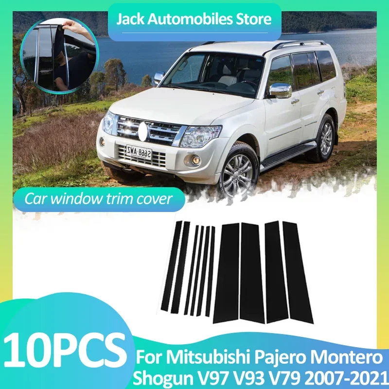 Car Window Cover For Mitsubishi Pajero Montero Shogun V97 V93 V79 2007~2021 Pillar Sticker Black Carbon Fiber Silver Accessories