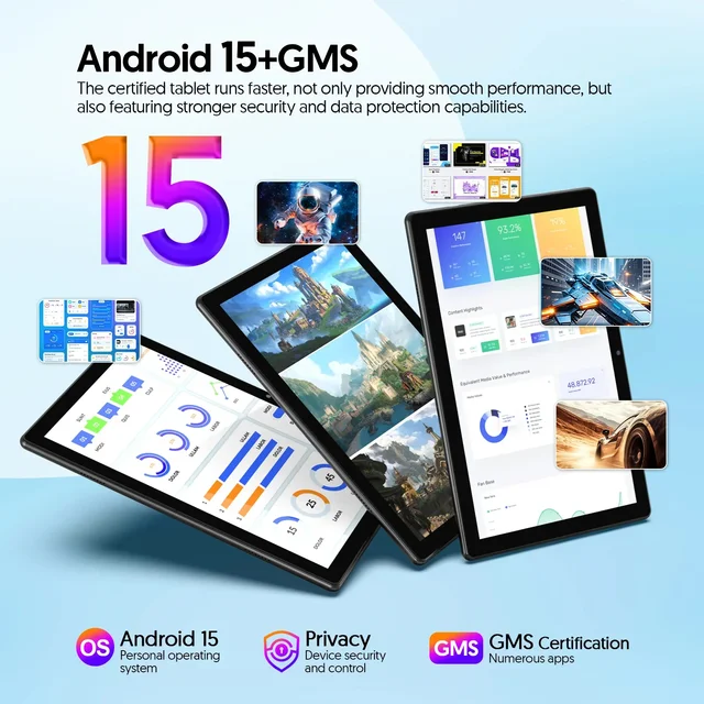 BAKEN 10-inch Android 15 tablet, quad-core processor, 12GB (3+9 expansion) RAM + 64GB storage, 5G WiFi, 1280*800 dual cameras 2 BAKEN 10" Android 15 Tablet – Quad-Core, 12GB RAM (3GB + 9GB Virtual), 64GB, 5G WiFi, Dual Cameras – view 2