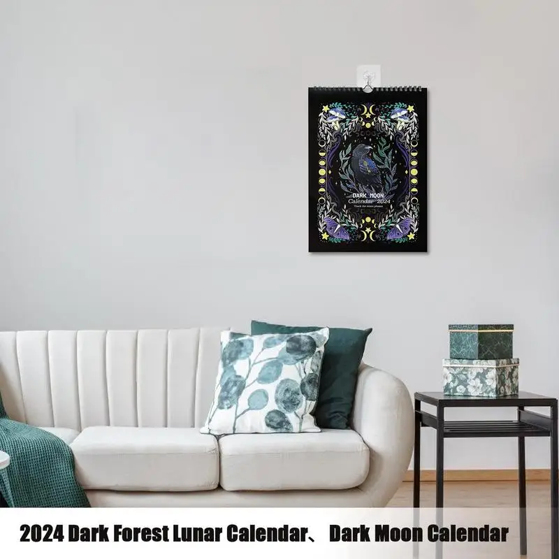 2024 Dark Forest Animal Elf Calendar Waterproof Hangable Cardboard Monthly Calendar with Illustrations Office Home Calendar