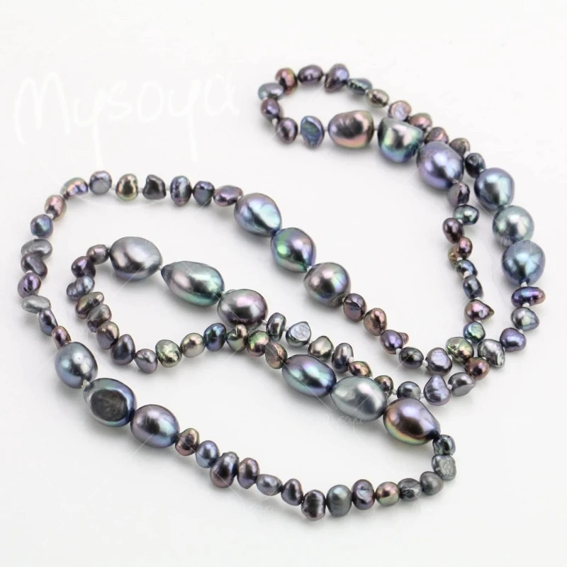 

MYSOYA 6-7mm & 8-9mm Peacock Baroque Freshwater Pearl Long Necklace, for Girlfriends, Suitable for Mother's Day Gifts A0613