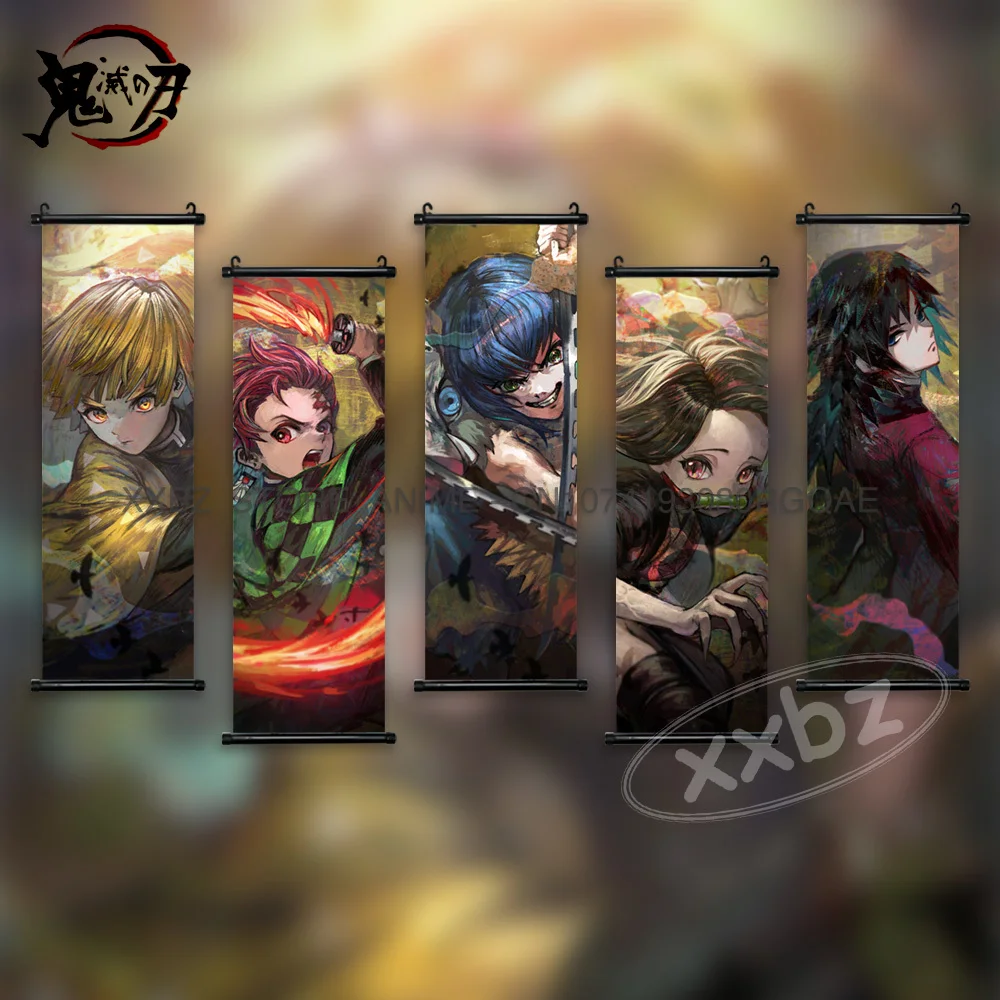 

Demon Slayer Scrolls Pictures Canvas Poster Kamado Nezuko Home Decor Wall Art Kochou Shinobu Hanging Painting Bedside Background