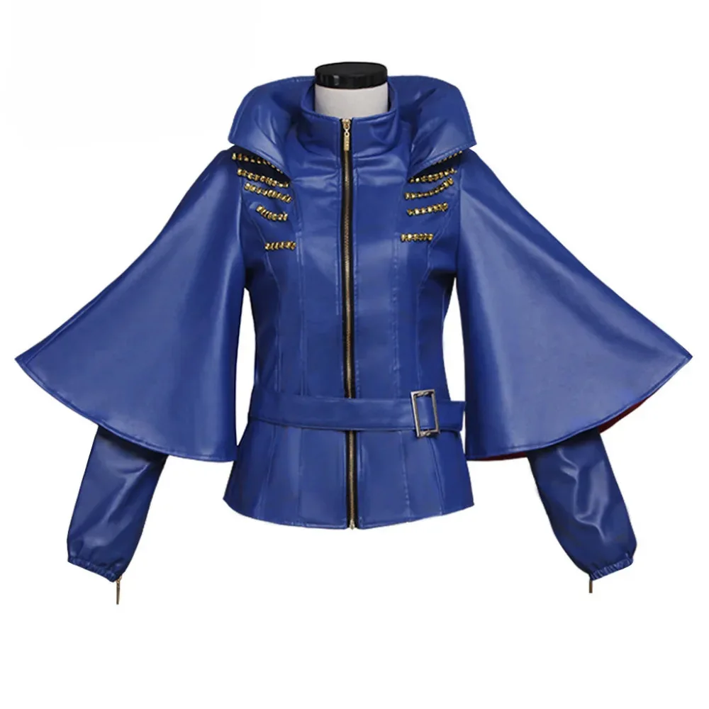 

Descendants Evie Cosplay Costume Blue Jacket Faux Leather Coat Adult Women Halloween Carnival Party Christmas Play Role Clothes