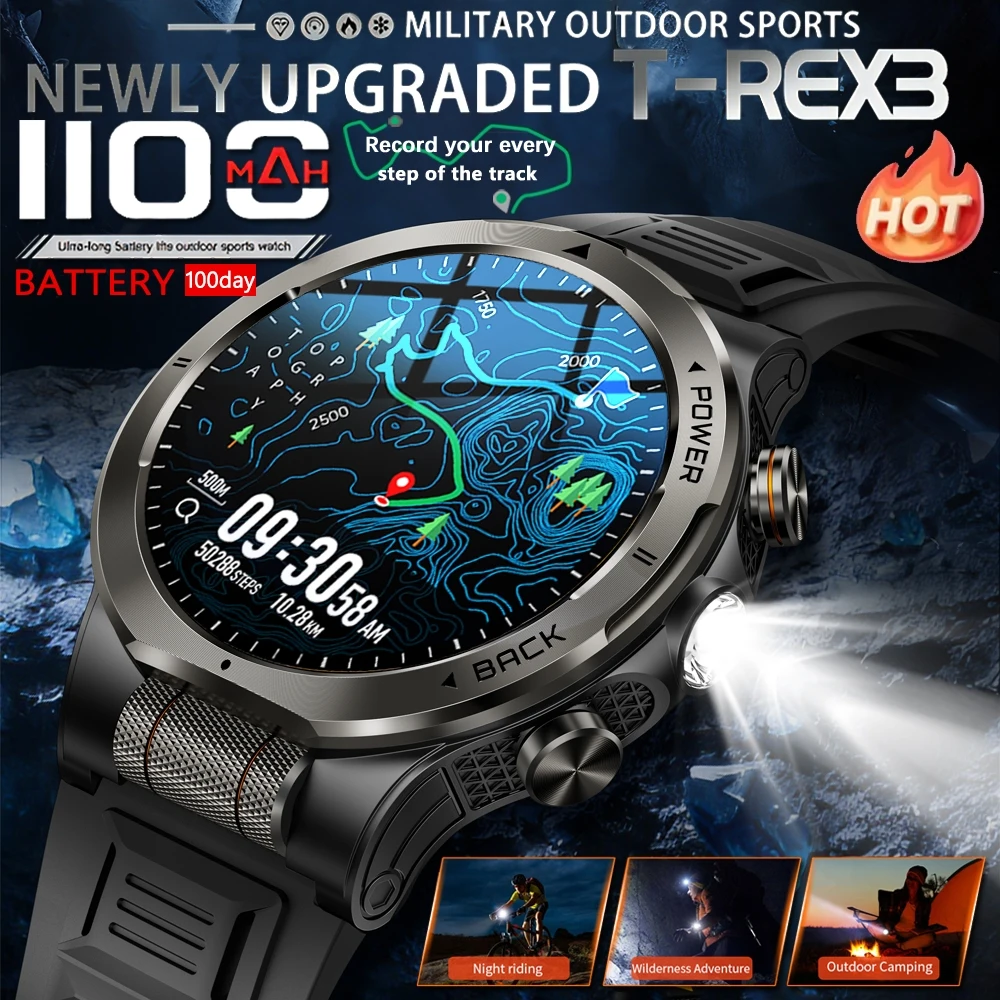 

GPS Outdoor Sports Smart Watch 1100mAh Battery 3ATM Water Resistant With LED Light Swimming Running Bluetooth Call Smartwatches