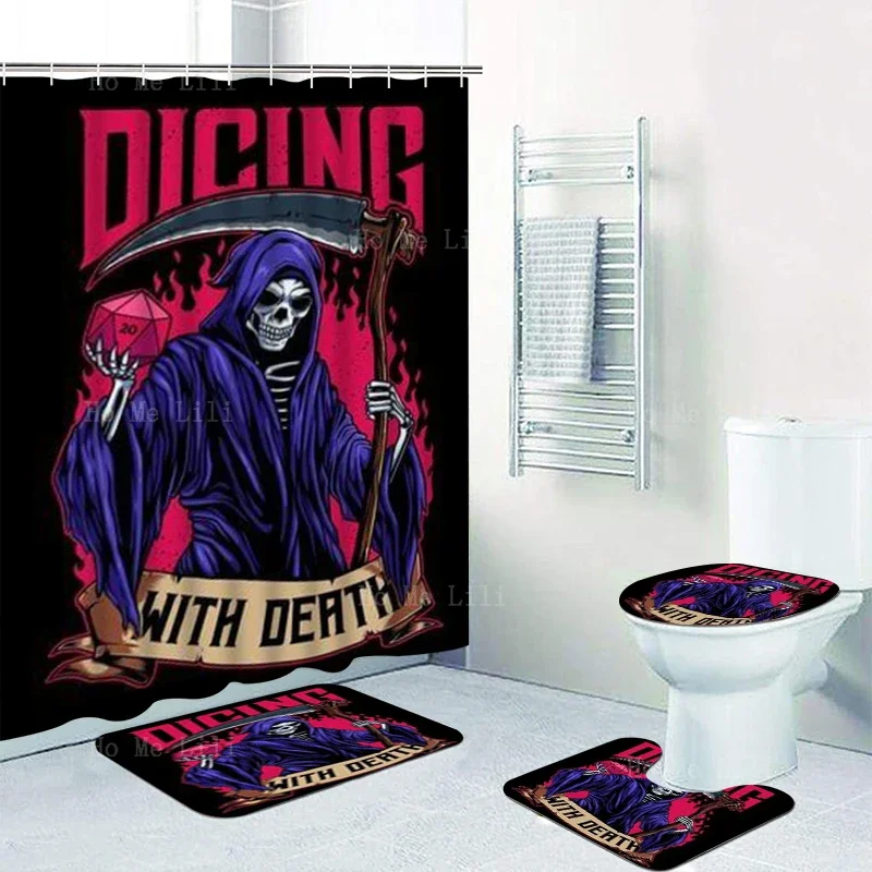 Halloween Darkness Is A Cross Bone In The Mouth Of The Devil's Mardi Gras Death And Dice Skull Shower Curtain Sets With Rugs