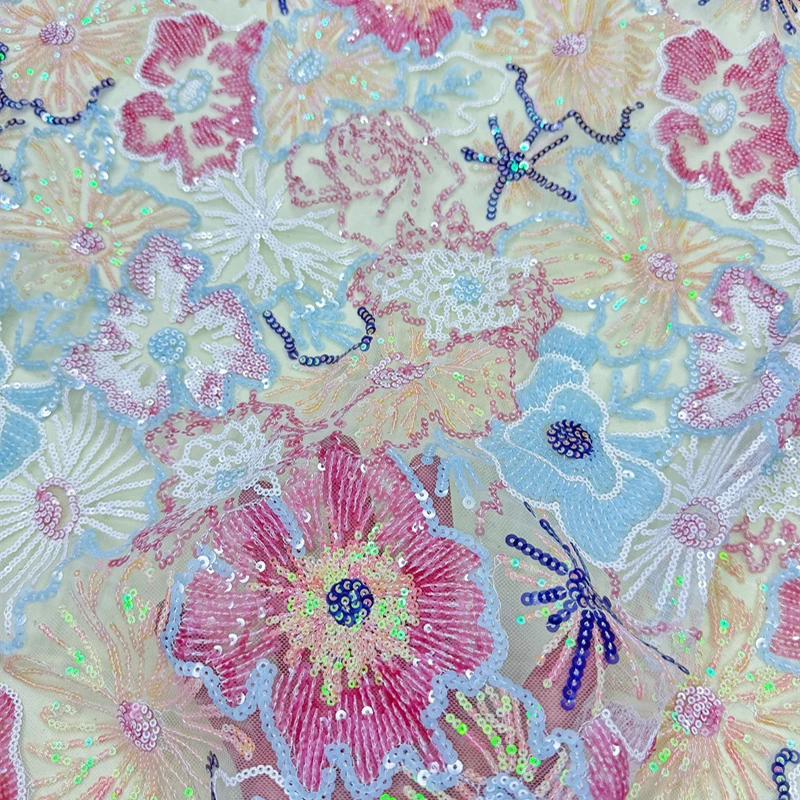 

Floral Sequined Mesh Fabric for Children's Dresses Performance Costumes Evening Gowns DIY Sewing Sequins Embroidery Fabric