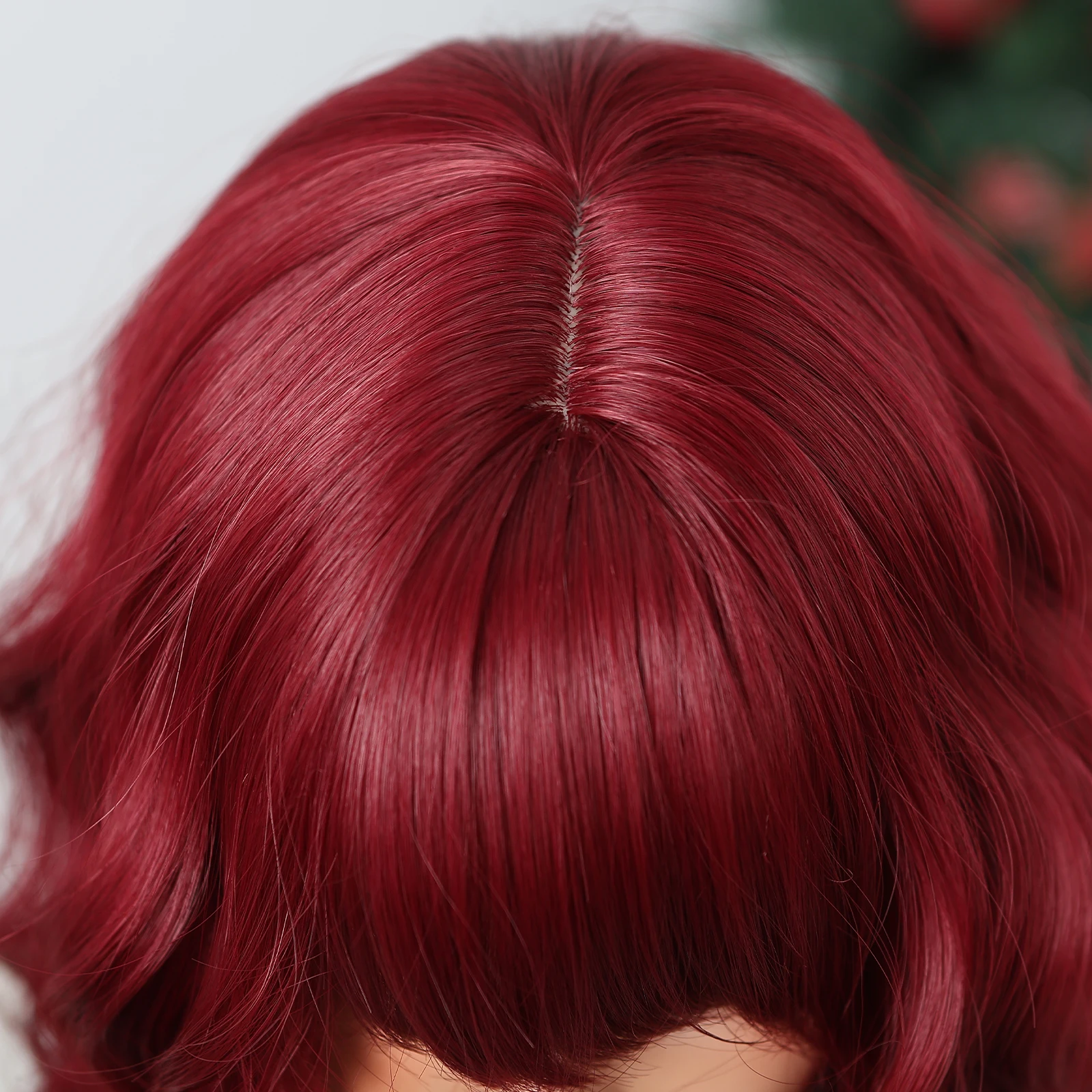 ALAN EATON Shoulder Length Red Bob Hair Wig Synthetic Short Wavy Wigs with Bangs Natural Looking Red Daily Wig for Cosplay Party