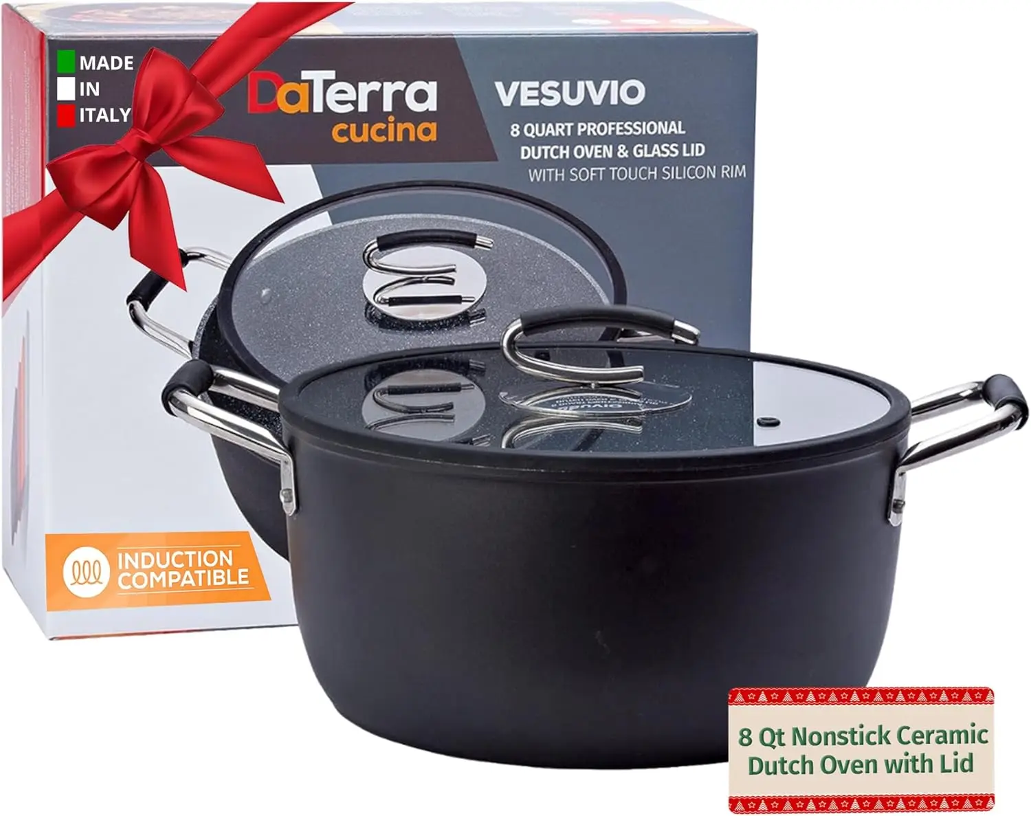 

– 8 Qt Nonstick Ceramic Dutch Oven with Lid – Large Oven Safe Stock Pot, Induction Compatible, Lightweight, Lead & PFOA