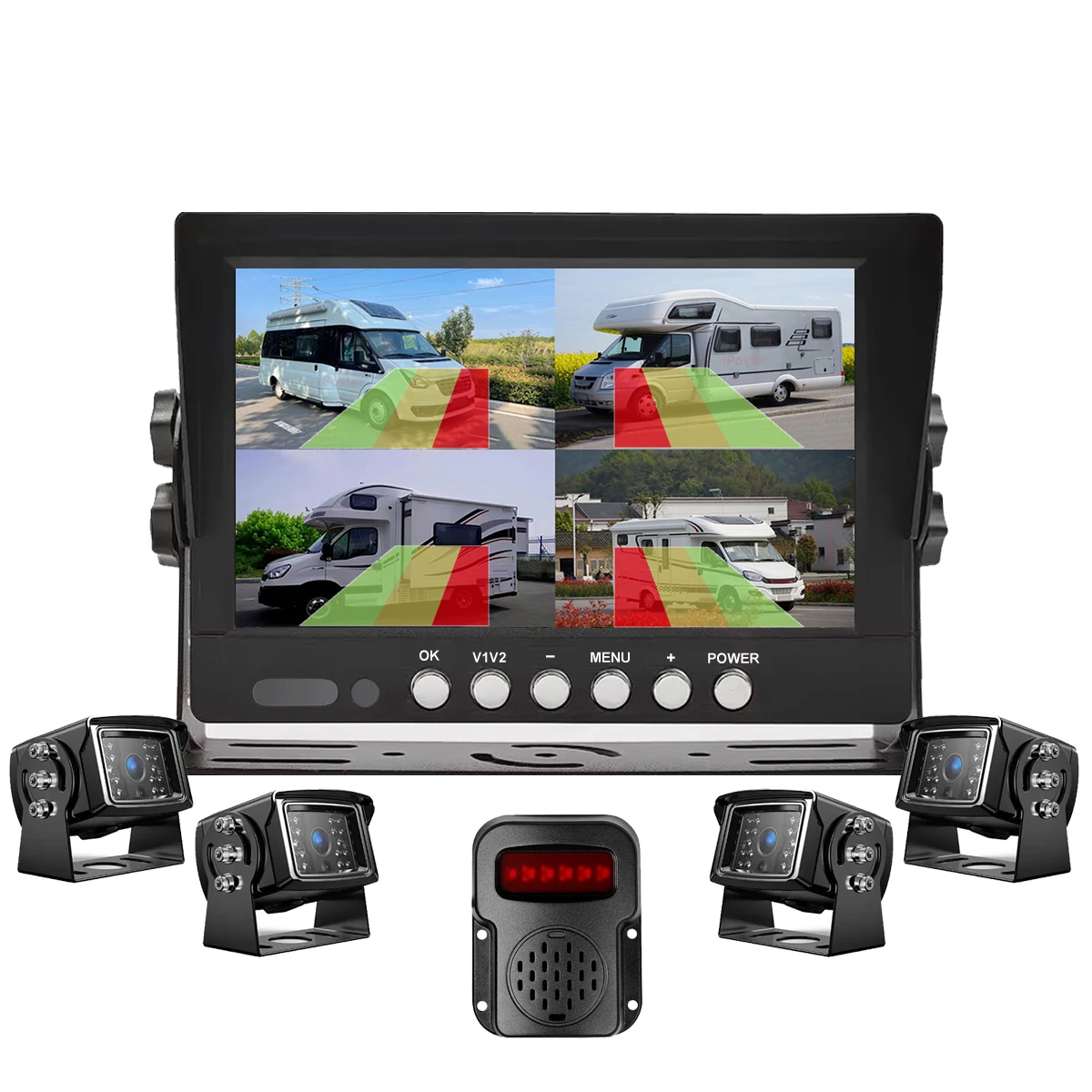 7 Inch 4CH AHD DVR Monitor BSD AI Detection Pedestrian Vehicle Safety Alert Reverse Aid 1080P Waterproof Backup Cameras Kit
