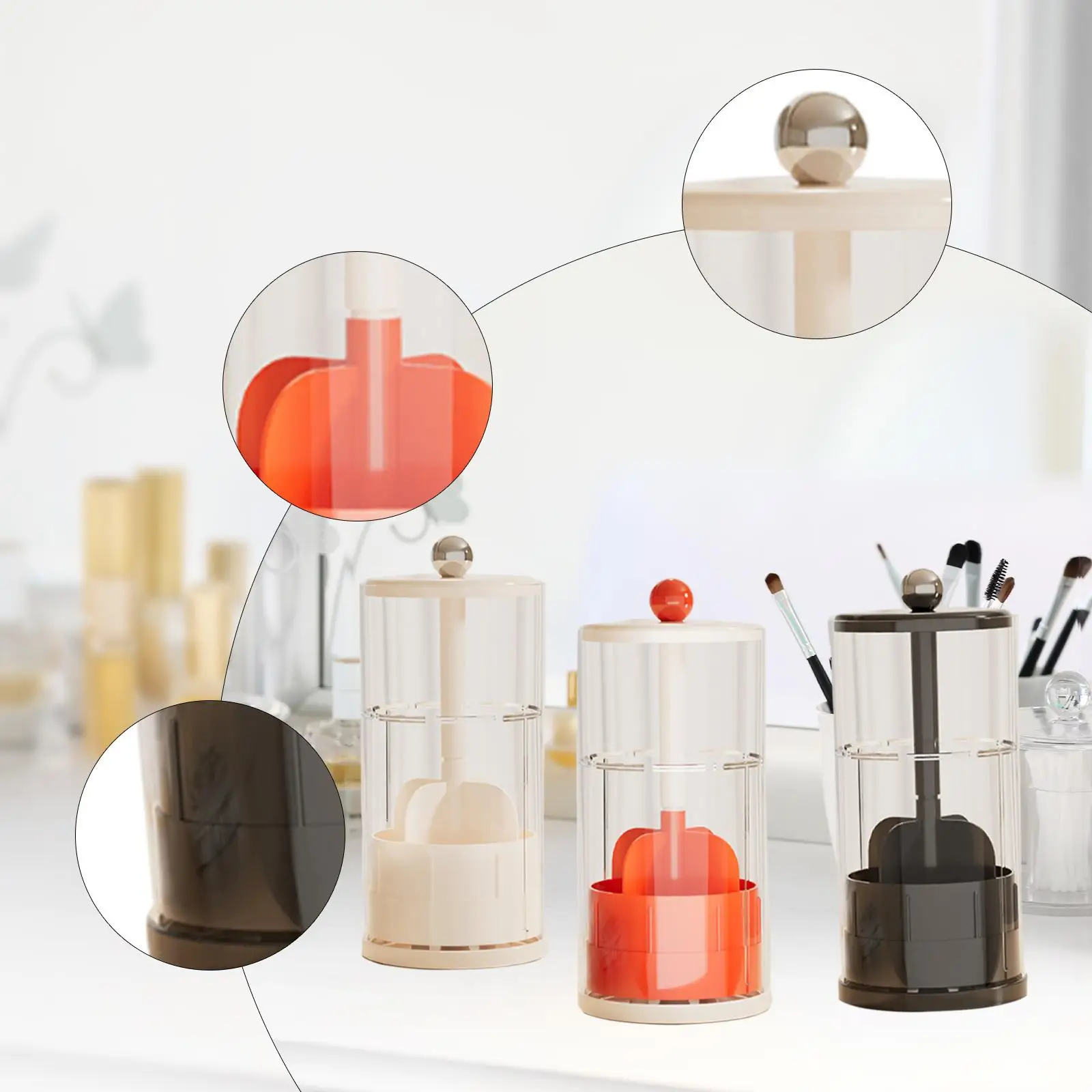 Automatic Lifting Makeup Brush Holder Cosmetic Tools Organizer Eyeliner Display Case for Bathroom Living Room Countertop Home