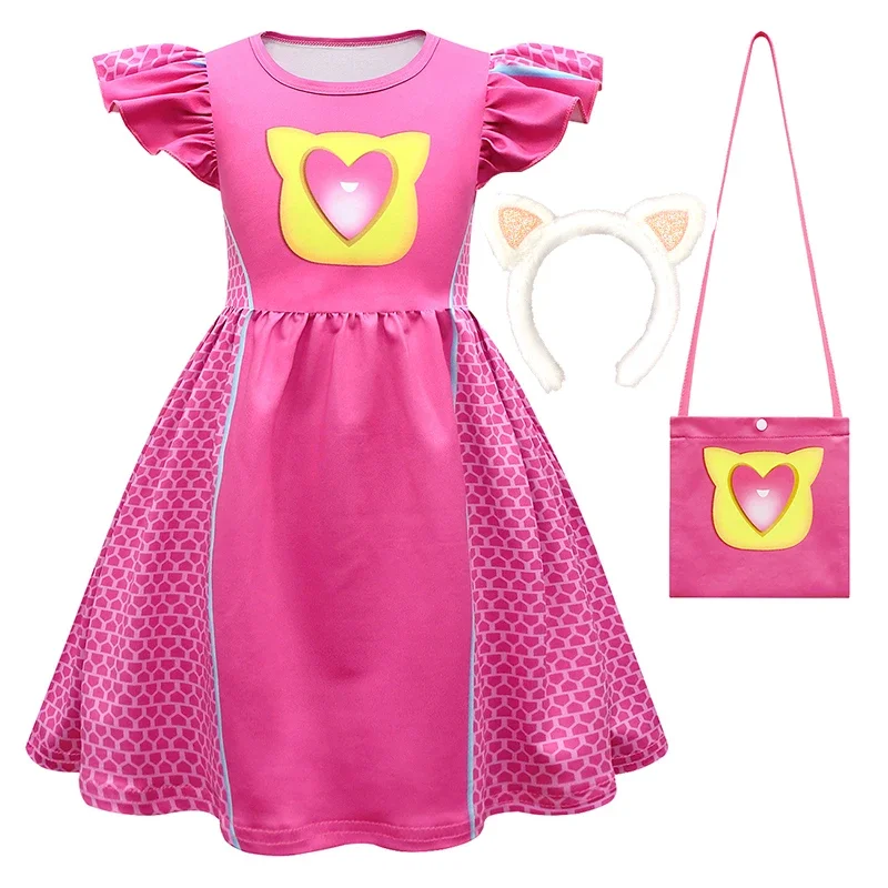 Children's Dresses Cosplay Super Kitties Dresses for SuperKittiesCostume Girls Flying Sleeves A-Line Dress with Bag and Headband