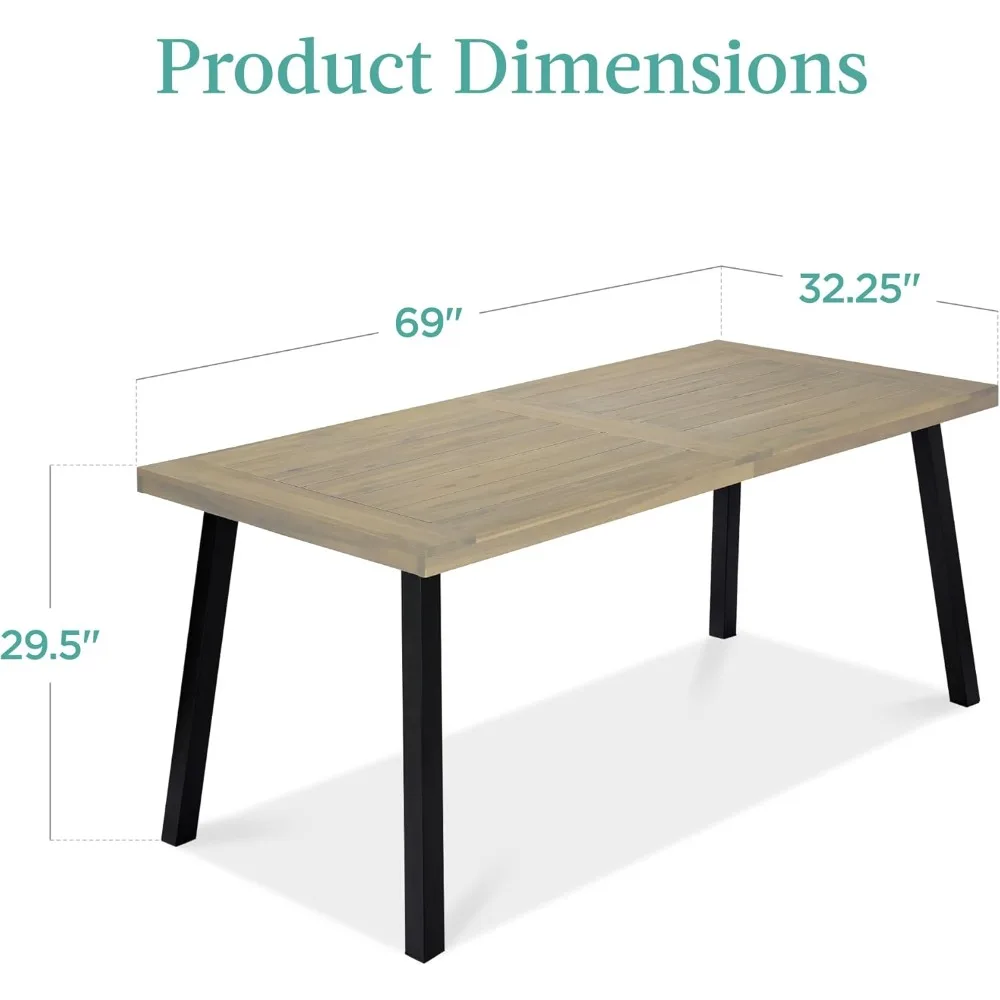 6-Person Indoor Outdoor Acacia Wood Dining Table, Picnic Table w/Powder-Coated Steel, 350 Pound Capacity Legs - Taupe