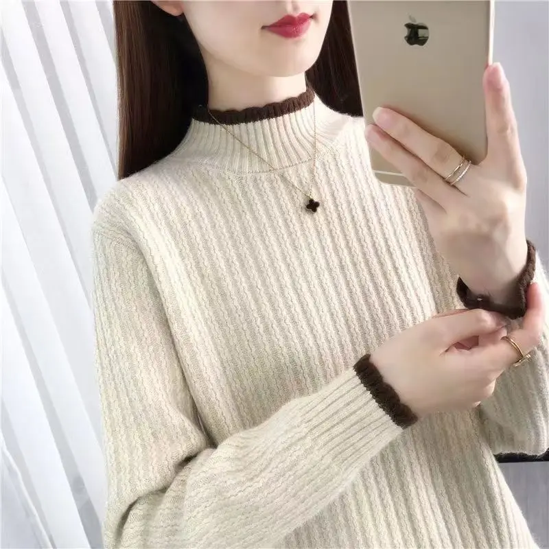 

Casual Turtleneck Sweater 2024 Autumn and Winter New Loose Thickening Bottom Fashion Warm Knitting Pullover Sweater Shirt LJ459