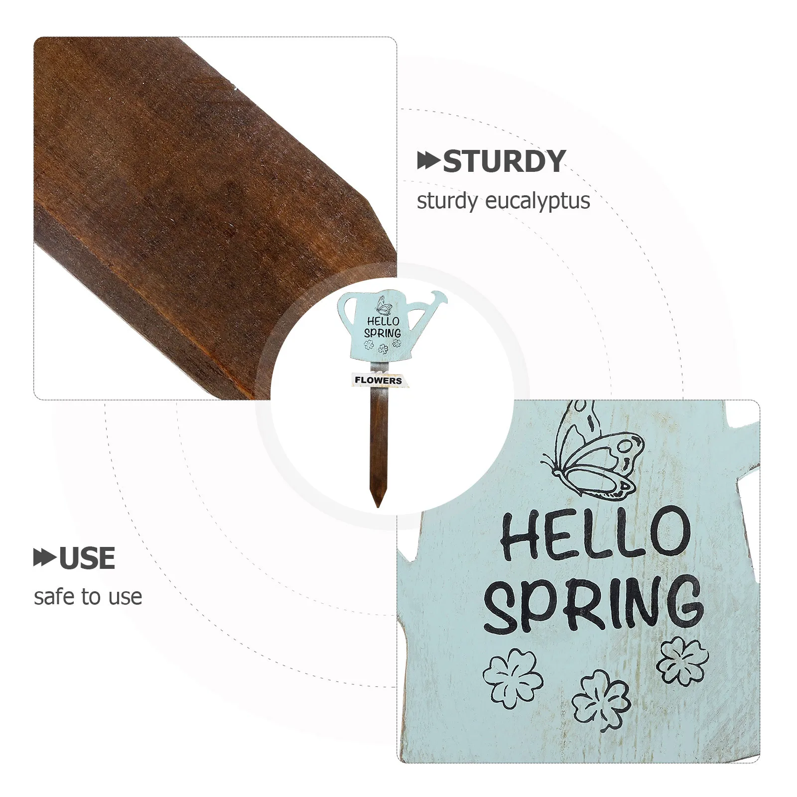 

Watering Can Wood Plant Stake Cute Flower Pot Insert Garden Decor Yard Patio Lawn Adorable Insert Landscaping Decoration