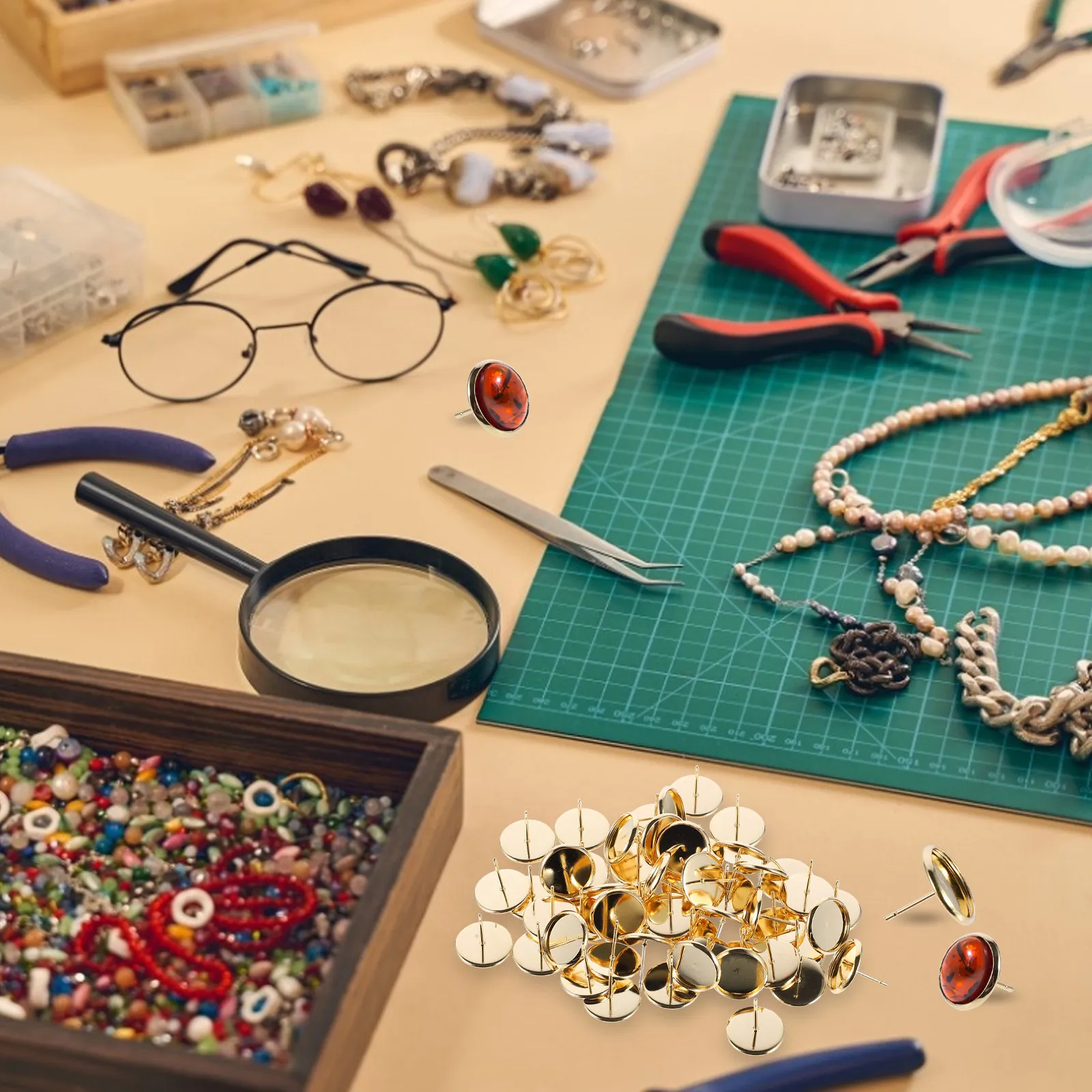 

50Pcs 12Mm Golden Stainless Steel DIY Earring Bezel Setting Tray for Cabochons Resin Gemstones Cameo Jewelry Making Accessories