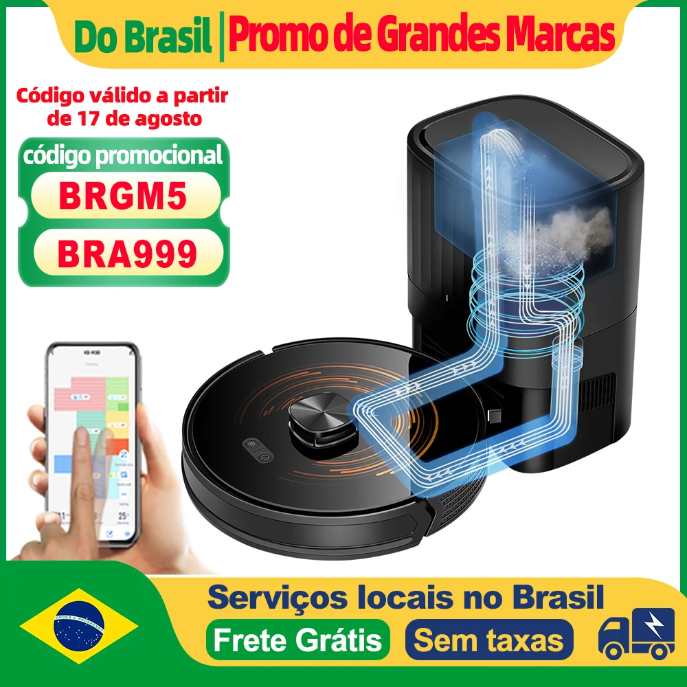 Robô aspirador de pó ABIR K30 com doca de vazia automática, sucção 6500PA, mapa de vários andares, limpeza personalizada de salas úmidas e secas