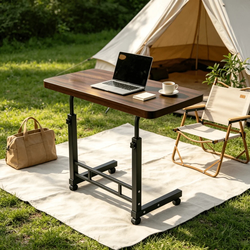 Mobile Office Desk, Convenient Small Computer Desk, Wheeled Learning Desk, Mobile Desk With Adjustable Height, Standing And Lifting Desk, Multifunctional, Suitable For Bedside, Sofa, Study, Handmade - Black/White For Home Office