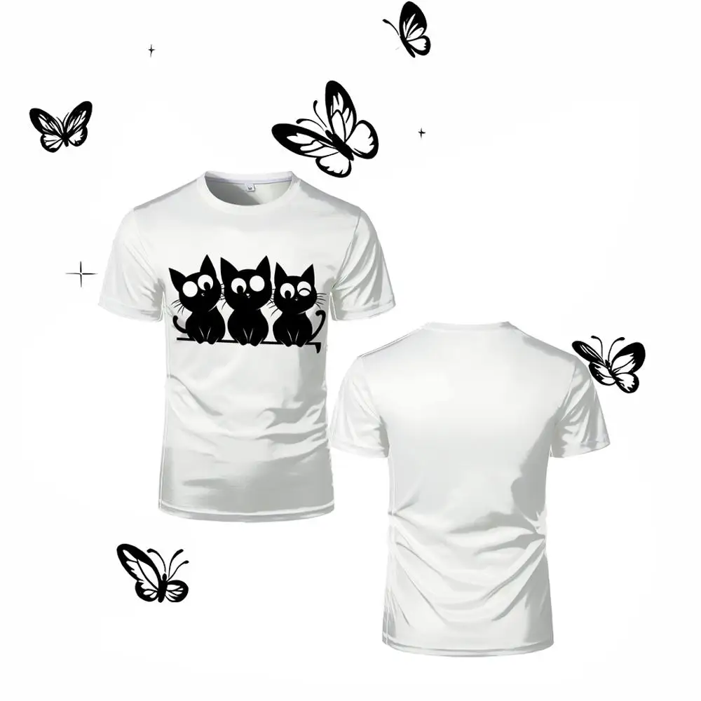 

Cute Cartoon Black Cat Pattern Children's T-shirt Fun Fashion Daily Casual White Short-sleeved Y2K Streetwear Cat Lover Clothes