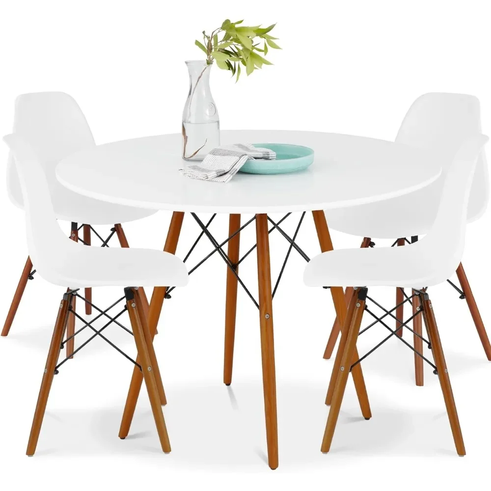 High-end Coffee Tables 5-Piece Dining Set, for Home, Apartment W/ 4 Chairs, Plastic Seats, Wooden Legs, Metal Frame Furniture