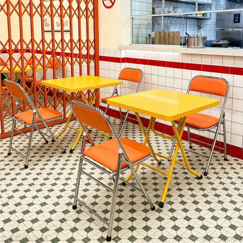 New Hong Kong-style tea restaurant fast food restaurant small round table, folding dining table and chairs, dining table 5