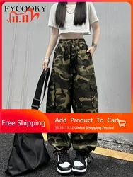 American Vintage Camouflage Cargo Pants Women Summer New Streetwear Loose Straight Wide Leg Trousers Woman