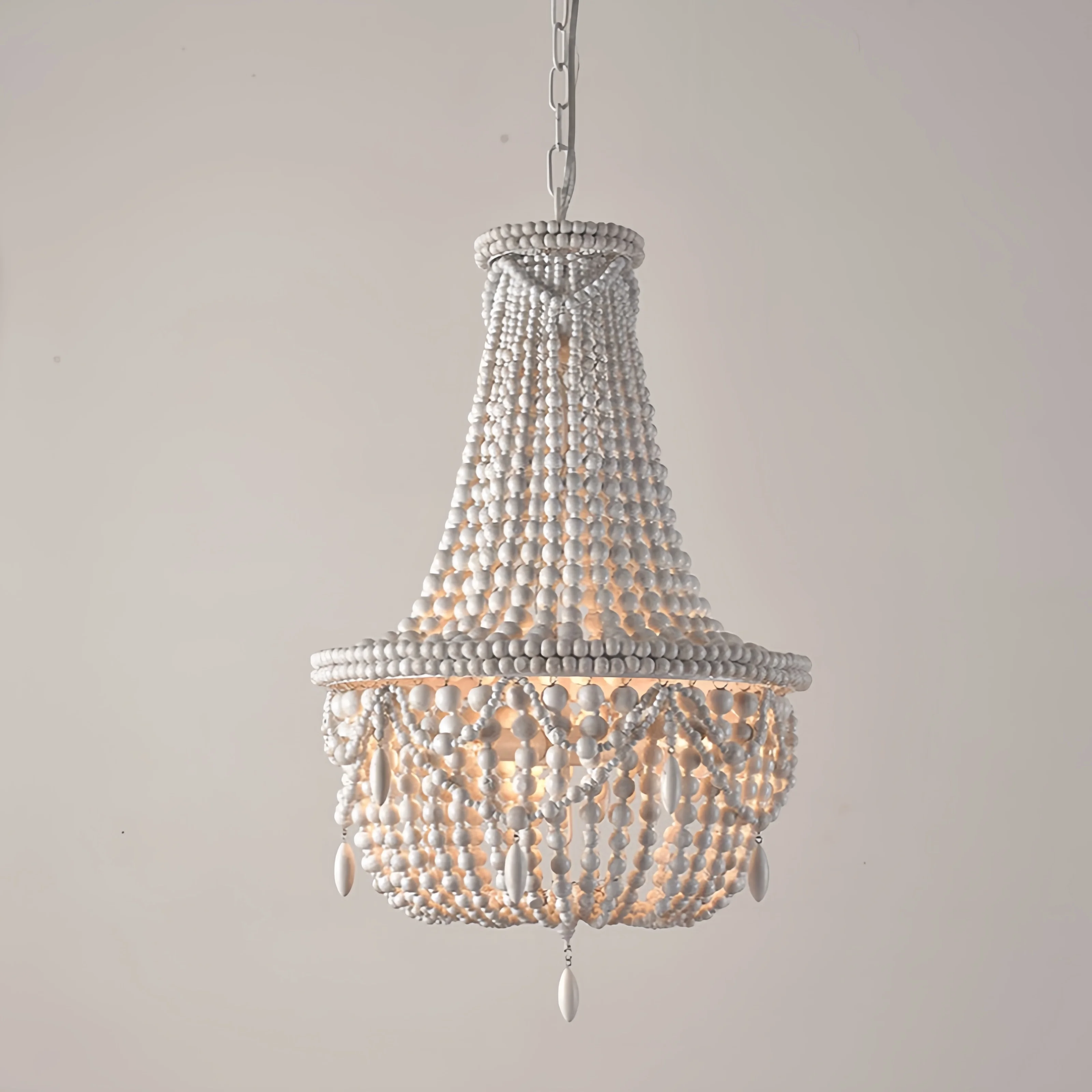 

Винтажная люстра из деревянных бусин во французском стиле - потолочный светильник ручной работы с хрустальной цепочкой для столовой, спальни, декора фермерского дома