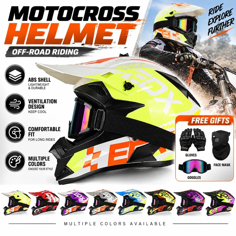 ABS Motocross Helmet Motorcycle Off Road Full Face Helmet Breathable Dirt Bike Racing Helmet with Goggles Gloves Face Mask