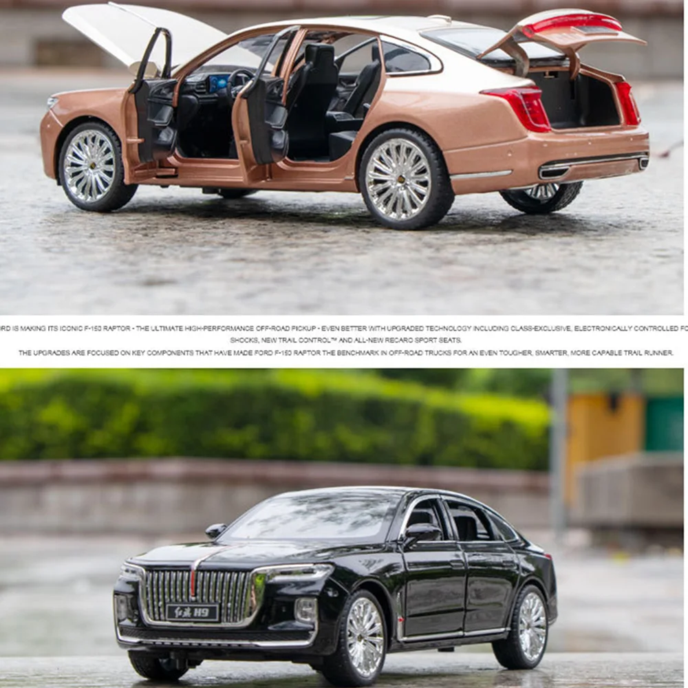 1:24 Hong Qi H9 Cars Toys Miniature Models Alloy Diecast 6 Doors Opened Pull Back Parade Vehicles for Adult Collectible Gifts