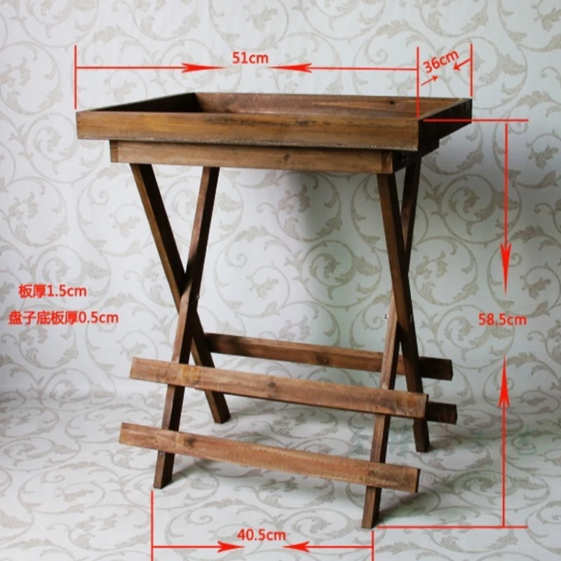 Wooden Flower Stand Vintage Style Solid Wood Folding Table Tray Design Balcony Small Tea Table Multi-Use