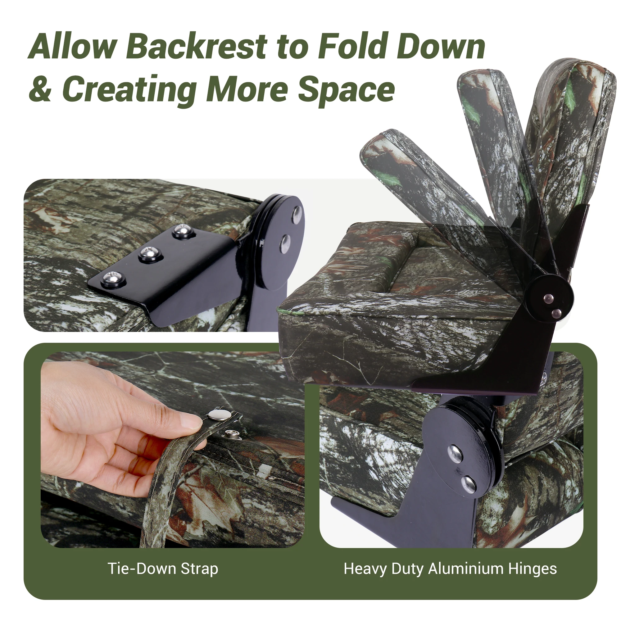 مقعد قارب، مقعد قارب مزدوج قابل للطي منخفض الظهر، مقعد لقارب صيد باس جون (مموه) #3