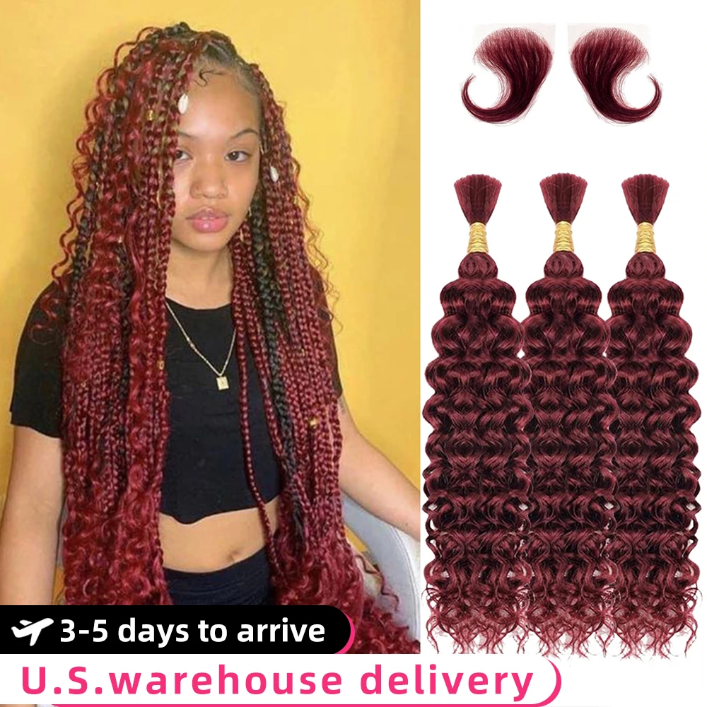 99J Burgund Deep Curly Wave Bulk Bundles Echthaar 3 Bundles Lockiges Echthaar Perücken Flechten 14A Boho Braids Haar 16-26 Zoll