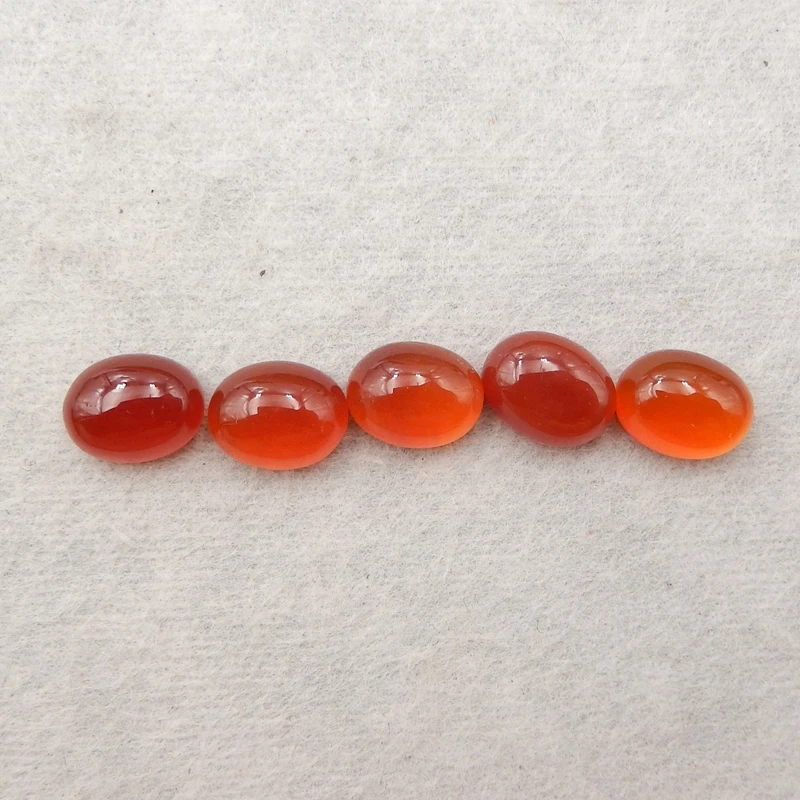 Natural Red Agate Fashion  cabochons Bottom flat Jewelry Set 5pcs 7x9mm2.4g