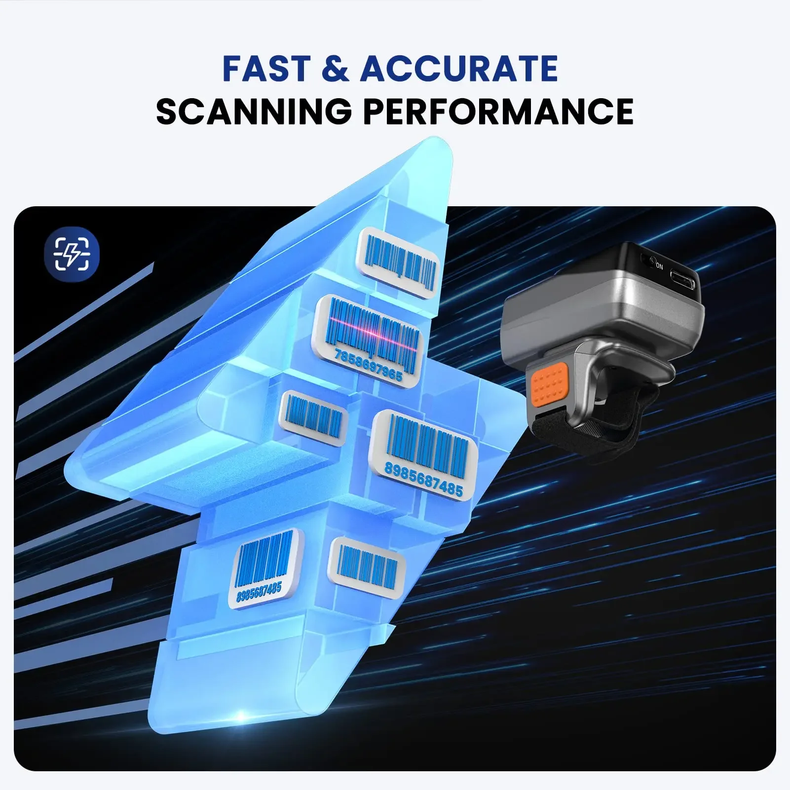 Eyoyo EY-038L Tragbarer Laserscanner, 1D-Bluetooth-Mini-Barcodeleser, Hochgeschwindigkeitscanning für iOS/Android und beidhändiges Design